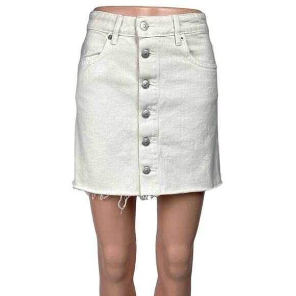 Zara White Button Up Frayed Hem Pencil Straight Jean Denim Mini Skirt Size XS - Picture 1 of 6
